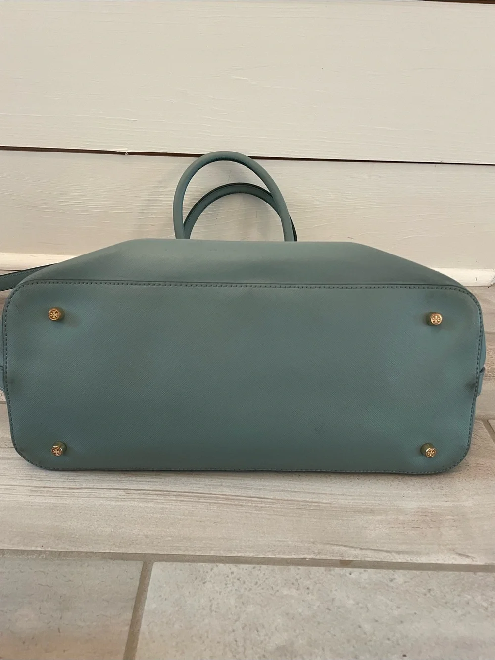 Tory Burch Robinson Convertible Satchel in Dusty Blue